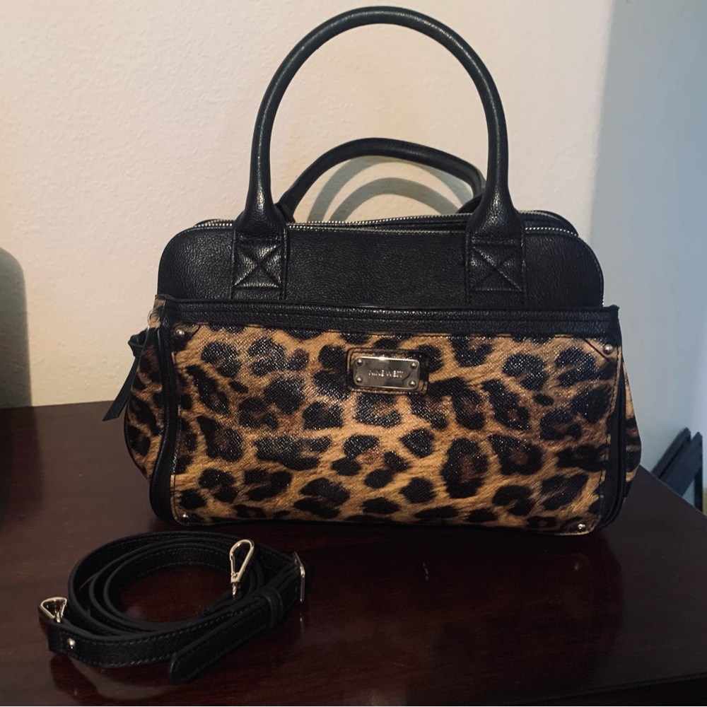 NINE  WEST Black and Tan Animal Print Satchel